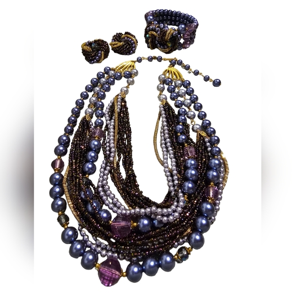 Miriam Haskell 1945 Peacock Beads Bracelet Earrings 16 Strand Necklace Set RARE - Picture 7 of 16